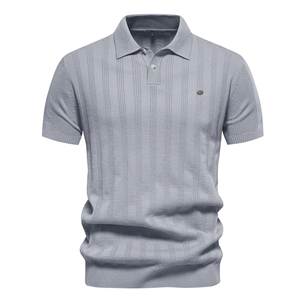 Herren Sommer Rippstrick Polo Hemd