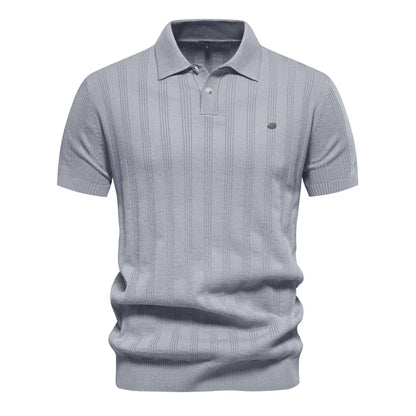 Herren Sommer Rippstrick Polo Hemd