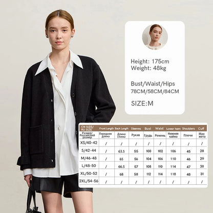 Damen-Strickjacke Wolle V-Ausschnitt Pendler einreihig locker Winter