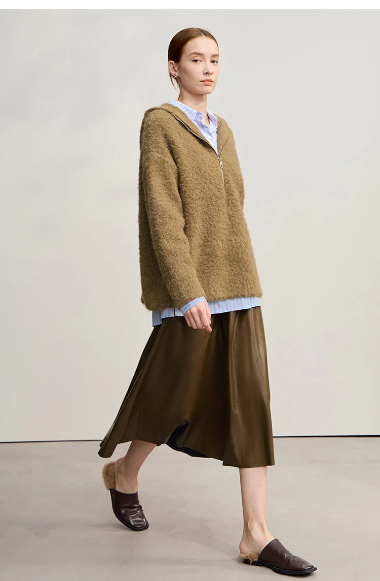 Damen-Kapuzenpullover Wolle Reißverschluss locker dick warm Winter