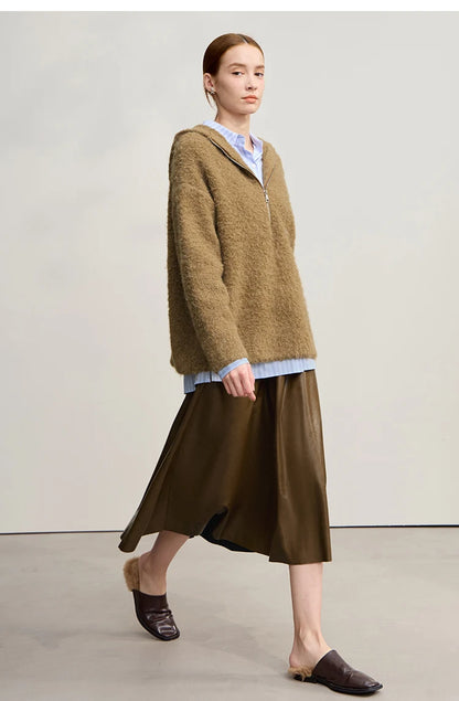 Damen-Kapuzenpullover Wolle Reißverschluss locker dick warm Winter