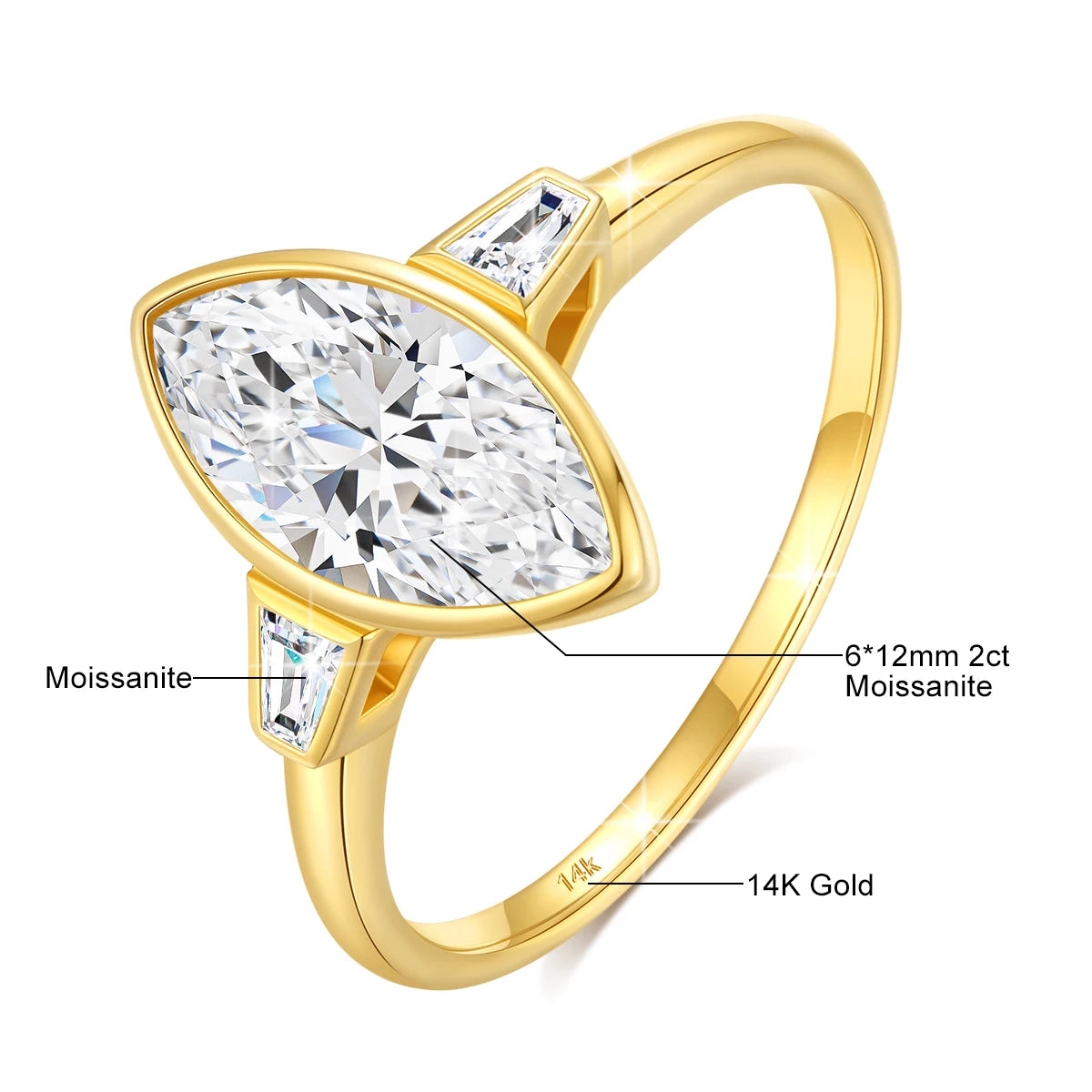 Damen-Verlobungsring Aus 14 Karat Gold Mit Marquise Moissanit Stein, 2 Karat Zertifikat
