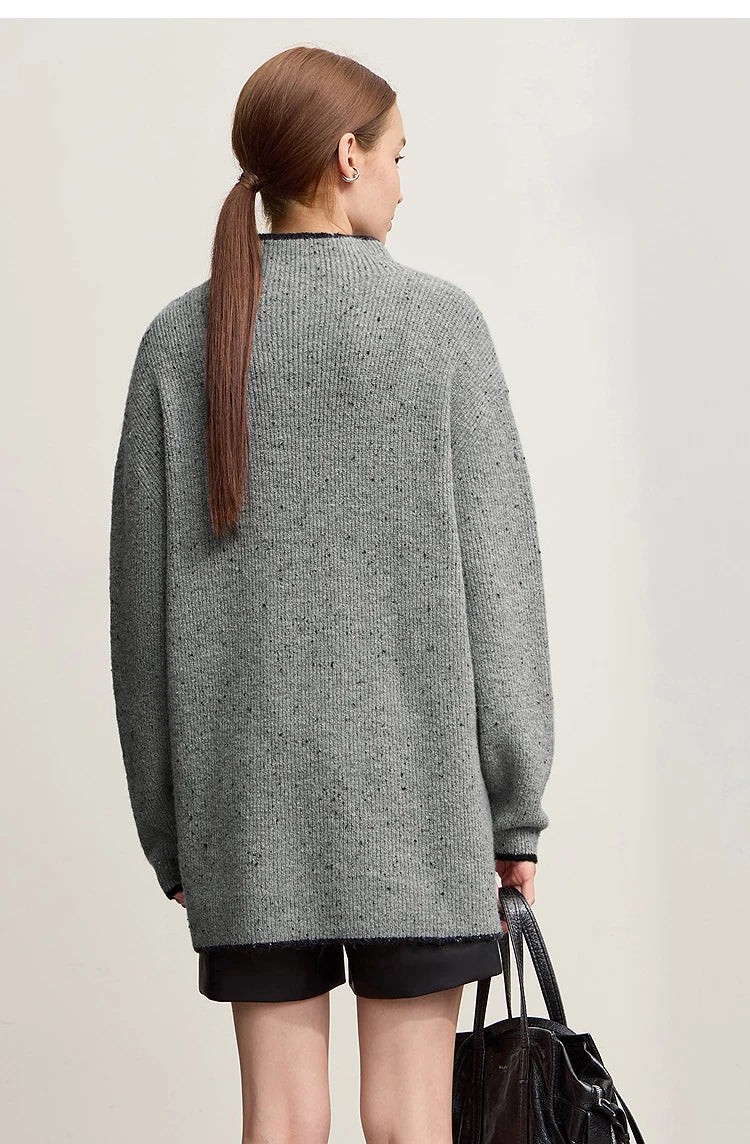 Damen-Rollkragenpullover Wolle dick locker lang Winter