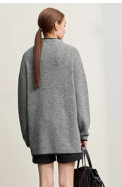Damen-Rollkragenpullover Wolle dick locker lang Winter