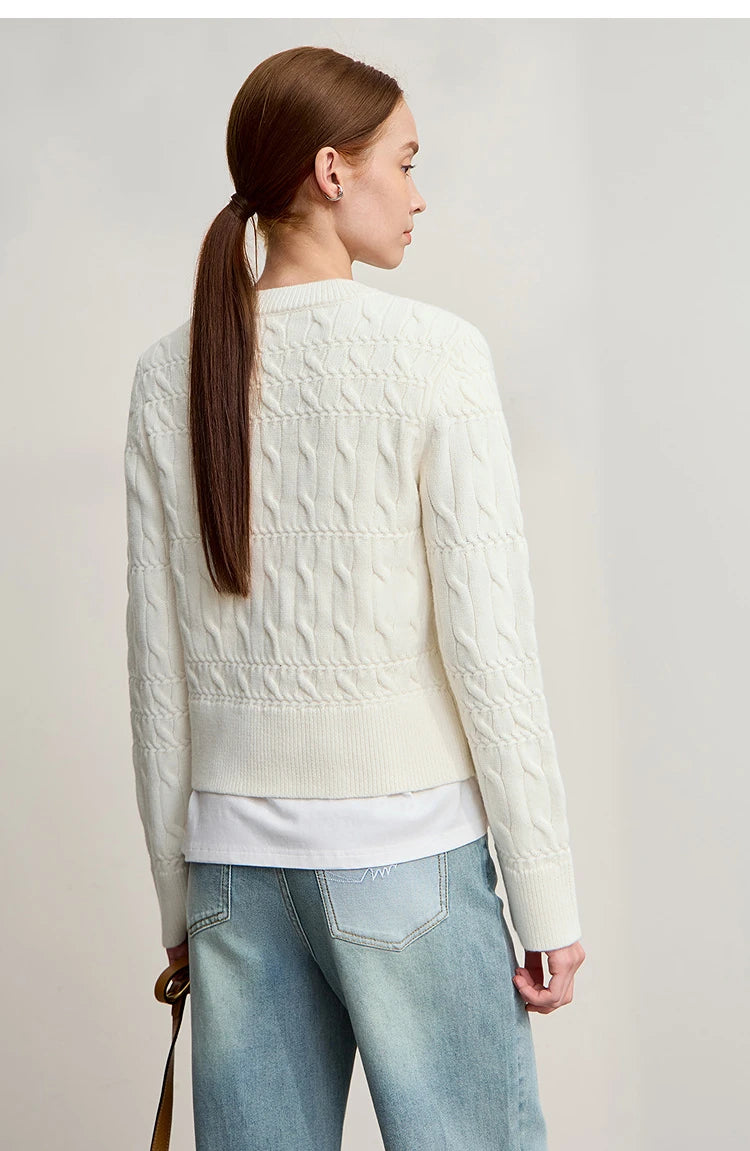 Damen-Rundhalspullover kurz einfarbig Retro locker Winter