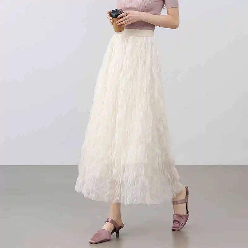 Damen Netzrock im süßen Stil mit Rüschen und hoher Taille