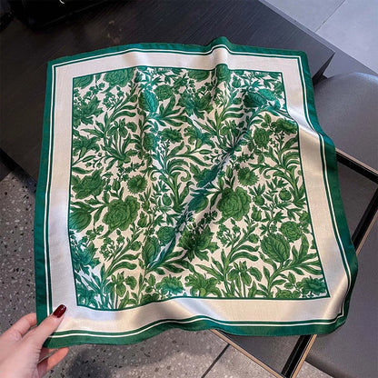 Damen Seidenschal 53cm quadratisch Blumenprint Luxus Hijab Bandana J