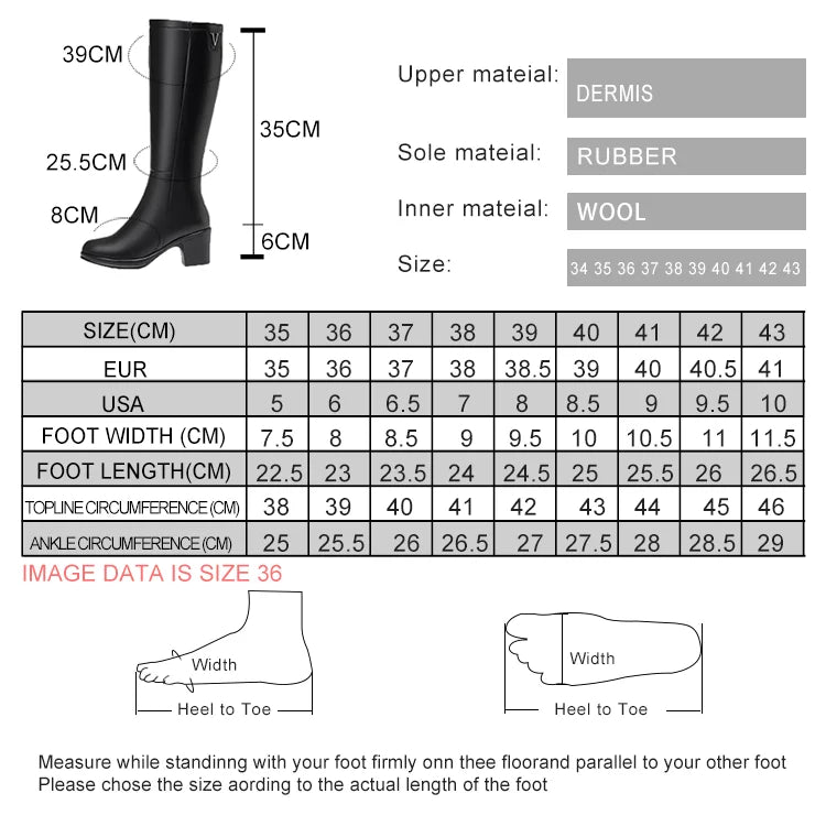 AIYUQI  Women Knight Boots Genuine Leather 2025 New Wool Warm Women Winter Boots Round Toe High Heels Fashion Women Long Boots