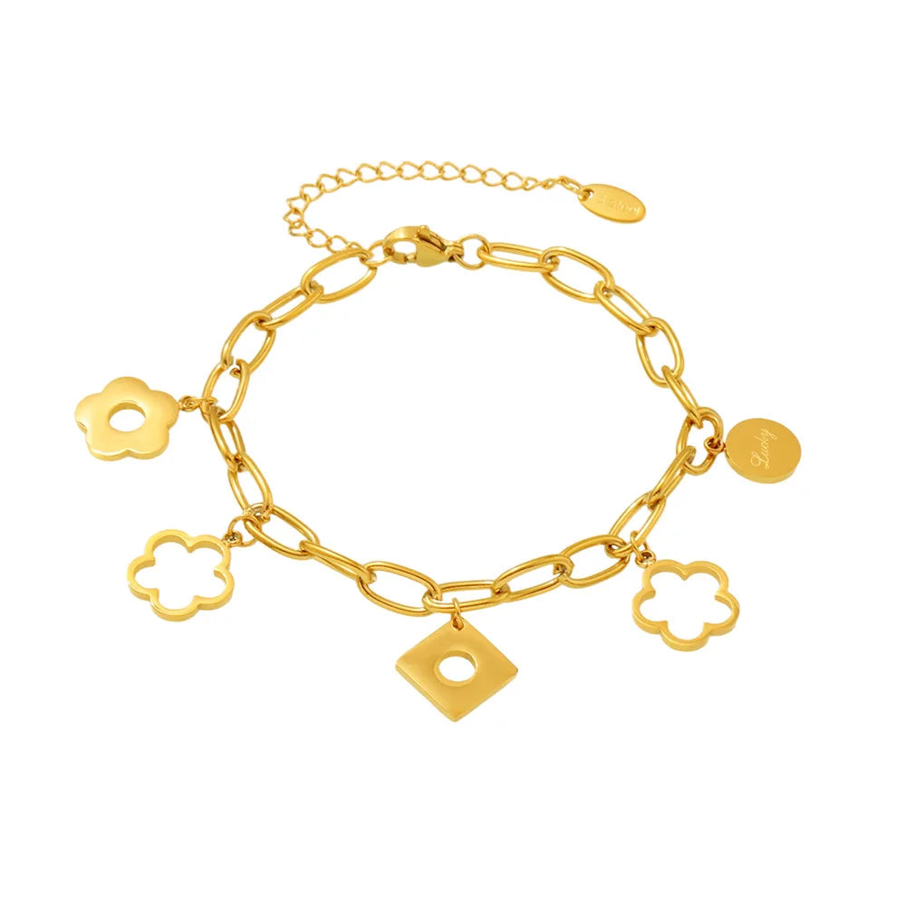 Damen-Charm-Armband mit Blumenmotiv aus Edelstahl