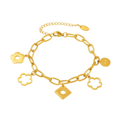 Damen-Charm-Armband mit Blumenmotiv aus Edelstahl