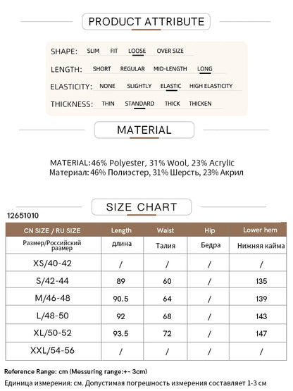 Produkt-Attribut- und Größenübersicht: Materialmix, Elastizität und Maßtabelle für CN-Sizes