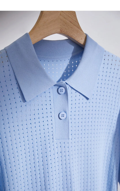 Damen Pullover im Minimalismus-Stil mit Polo-Ausschnitt und Kontrastfarben