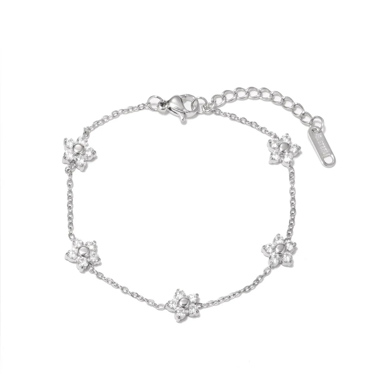 Damen-Kettenarmband mit Gänseblümchen-Zirkonia aus Edelstahl