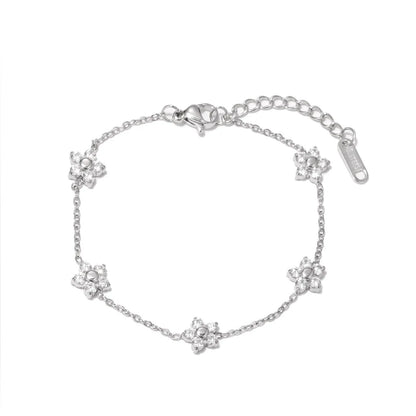 Damen-Kettenarmband mit Gänseblümchen-Zirkonia aus Edelstahl