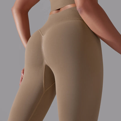 Nahtlose Yoga-Hose mit hoher Taille, helles Camel