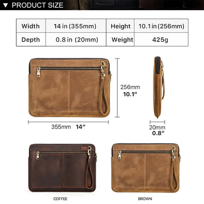 Braune Leder-Laptoptasche mit kurzem Handriemen, Ansicht von vorn und seitlich