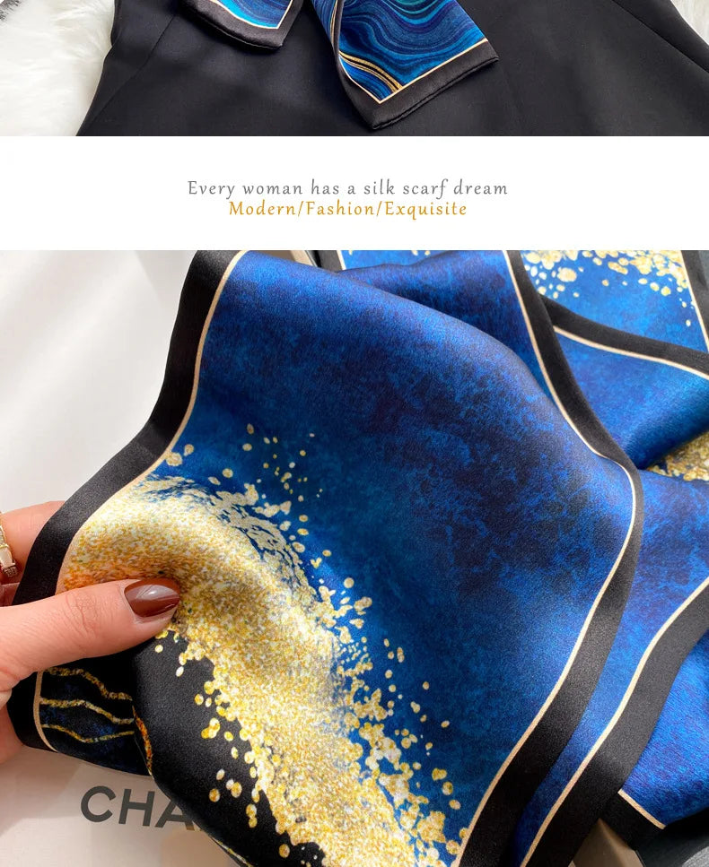 Damen Seidenschal dünn Taschenband Foulard Haarband Stirnband bedruckt E
