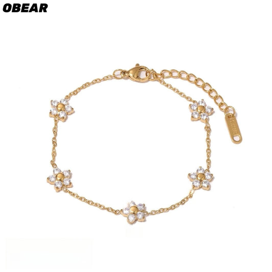 Damen-Kettenarmband mit Gänseblümchen-Zirkonia aus Edelstahl
