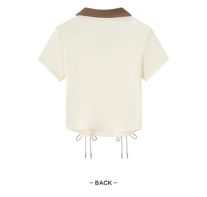 Semir Polo Shirt Frauen kurz gedruckt Retro-Stil 2024 Sommer neue schlanke Krawatte Tops