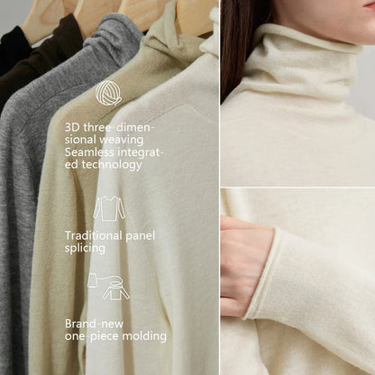 Damen-Rollkragenpullover 100 % Wolle gerade einfarbig Herbst-Winter