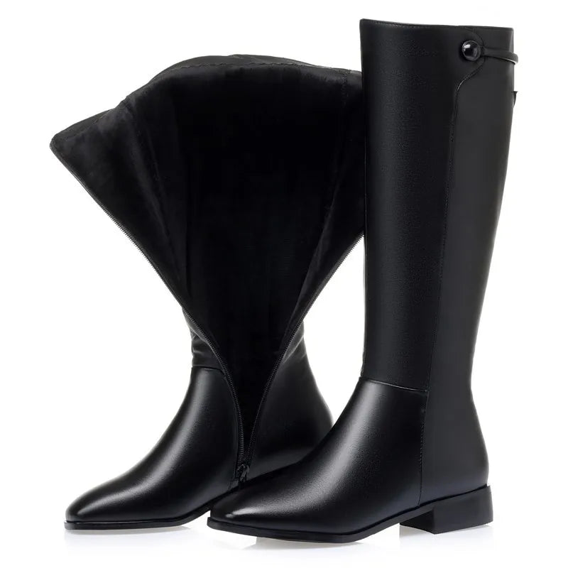 AIYUQI Women Long Boots 2025 New Genuine Leather Short Velvet Women Roman Boots Low Heel Large Size Riding Boots Women