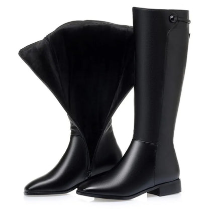 AIYUQI Women Long Boots 2025 New Genuine Leather Short Velvet Women Roman Boots Low Heel Large Size Riding Boots Women