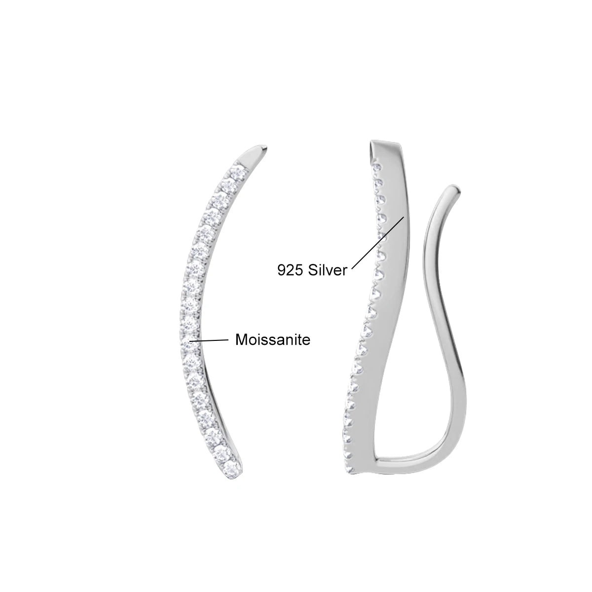 Damen-Moissanit-Blatt-Kletterohrringe aus 925er Silber, Zertifiziertes Schmuckstück für Hochzeit