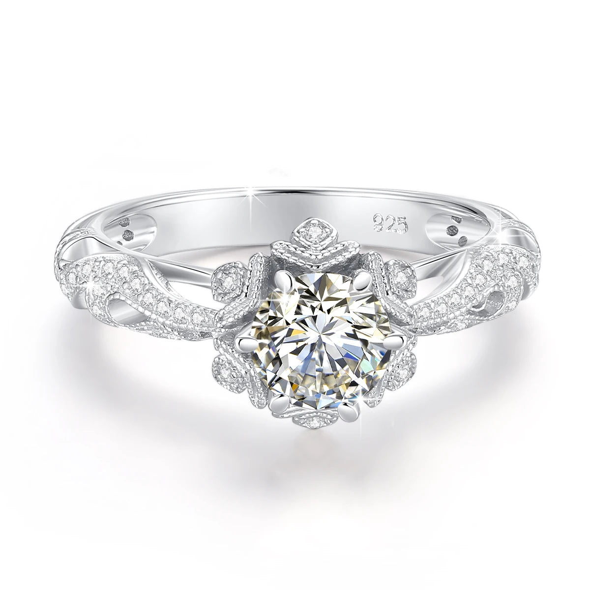 Damen-Halo-Verlobungsring im Viktorianischen Filigran-Design, 18K Goldplattiert Moissanit