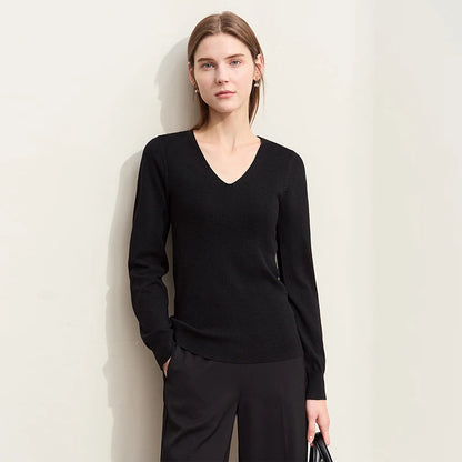 Damen V-Ausschnitt Pullover Wolle-Seide Slim Pendler Herbst