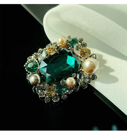 Brosche Perle Kristall Strass Quadrat Vintage Retro Luxus Damen