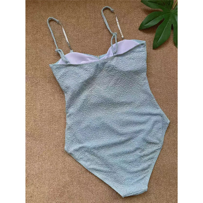 Damen Badeanzug Bauch-Cut-Out Metallring hoher Beinausschnitt Monokini gepolstert