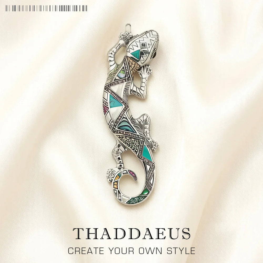 THADDAEUS Echsen-Anhänger aus 925 Sterlingsilber mit türkisfarbenen Akzenten