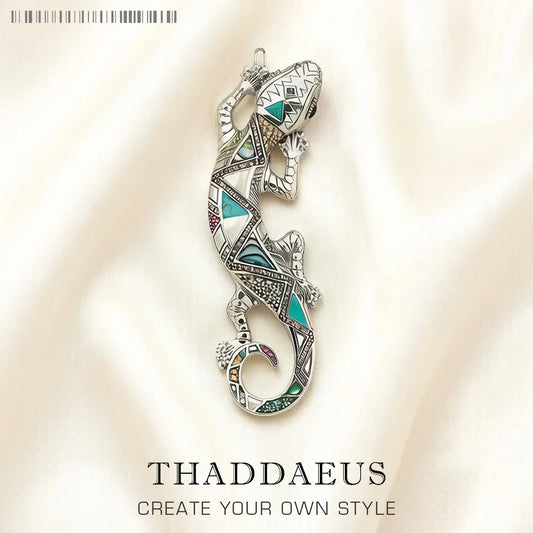 THADDAEUS Echsen-Anhänger aus 925 Sterlingsilber mit türkisfarbenen Akzenten