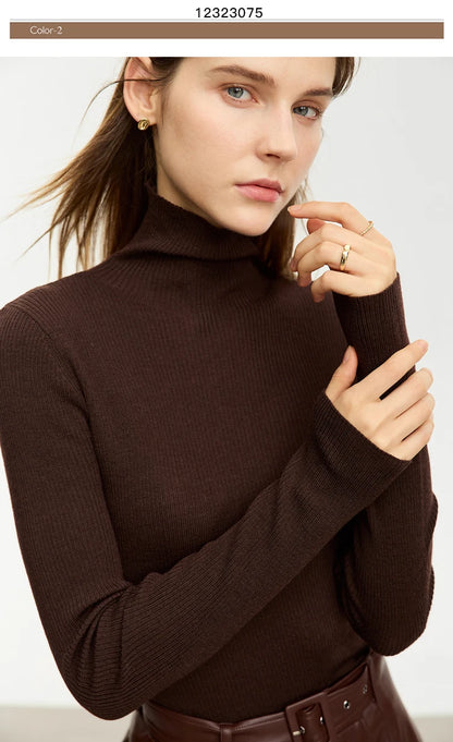 Damen-Rollkragenpullover 100 % Wolle Slim Fit elastisch Winter