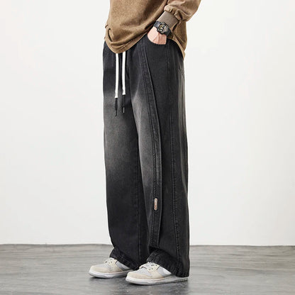 Herren Jeanshose mit brauner Stickerei im Hip Hop Stil