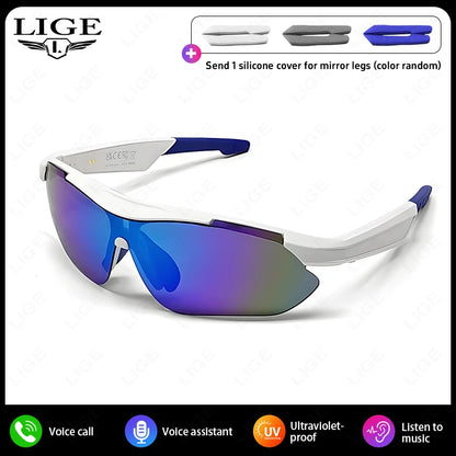 LIGE Smart Bluetooth 5.4 Brille zum Musikhören, Telefonanrufe, Radfahren, Sport, Kopfhörer, UV-Schutz, Sonnenbrille für Männer und Frauen