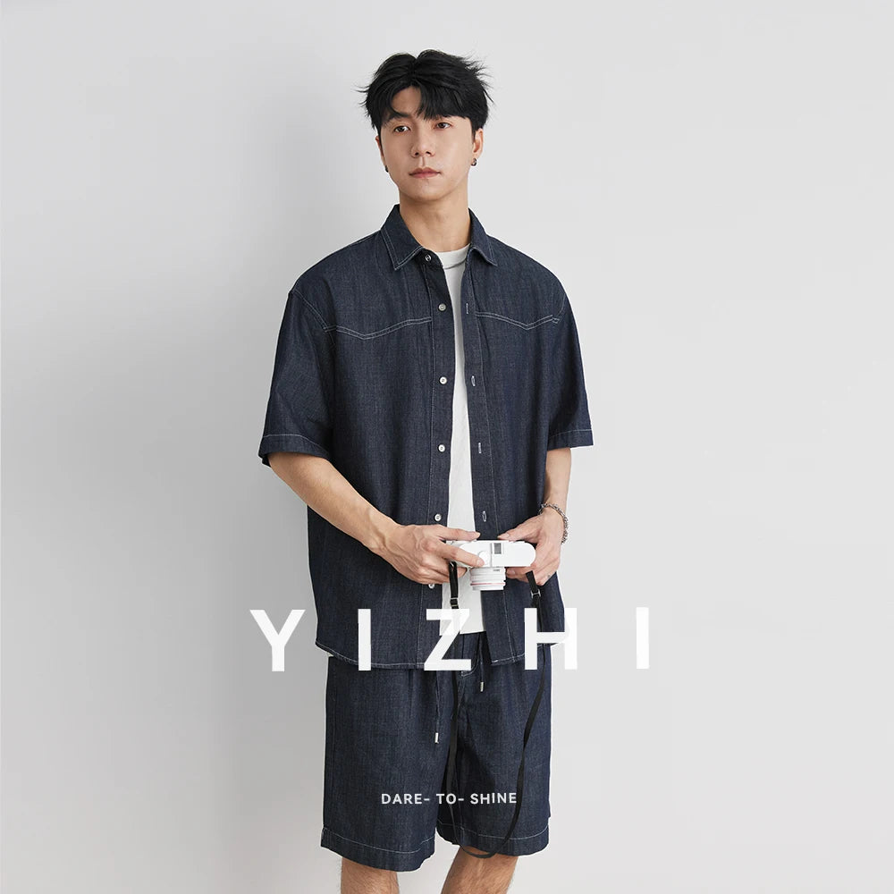 Herren Kurzarm Hemd aus Denim mit Knopf Design im urbanen Trendstyle