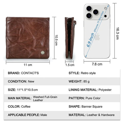Herren Echtleder Geldbörse Vintage RFID Bifold Kurzgeldbörse 6 Kartenfächer Business