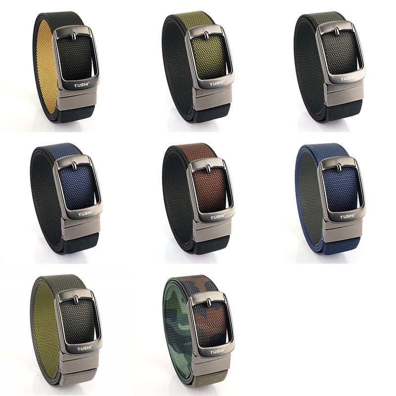 Herren-Gürtel Reversibel mit Automatischer Schnalle aus Nylon Zweifarbig 34mm Breite