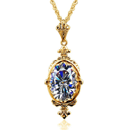 Damen-Halskette Mit Citrin-Anhänger Aus Sterling Silber 925 Ovaler Stein 10x14 mm 8 ct Victoria-Stil