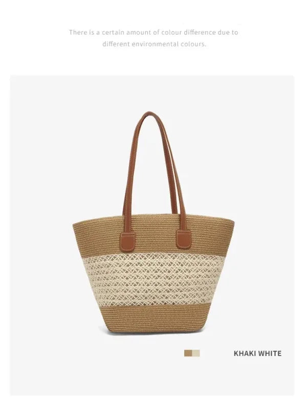 Damen Strandtasche Aus Stroh Mit Reißverschluss Und Großem Fassungsvermögen