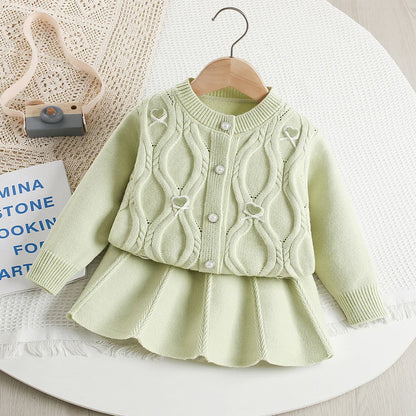 Mädchen Outfit Set aus Einfarbigem Pullover und dünnem Rock für Herbst
