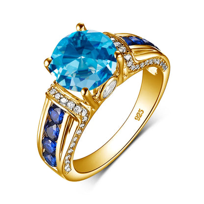 Damen-Ring aus Roségold mit Mystic Topas Regenbogen 8mm Rundschliff Verlobungsring Geschenk