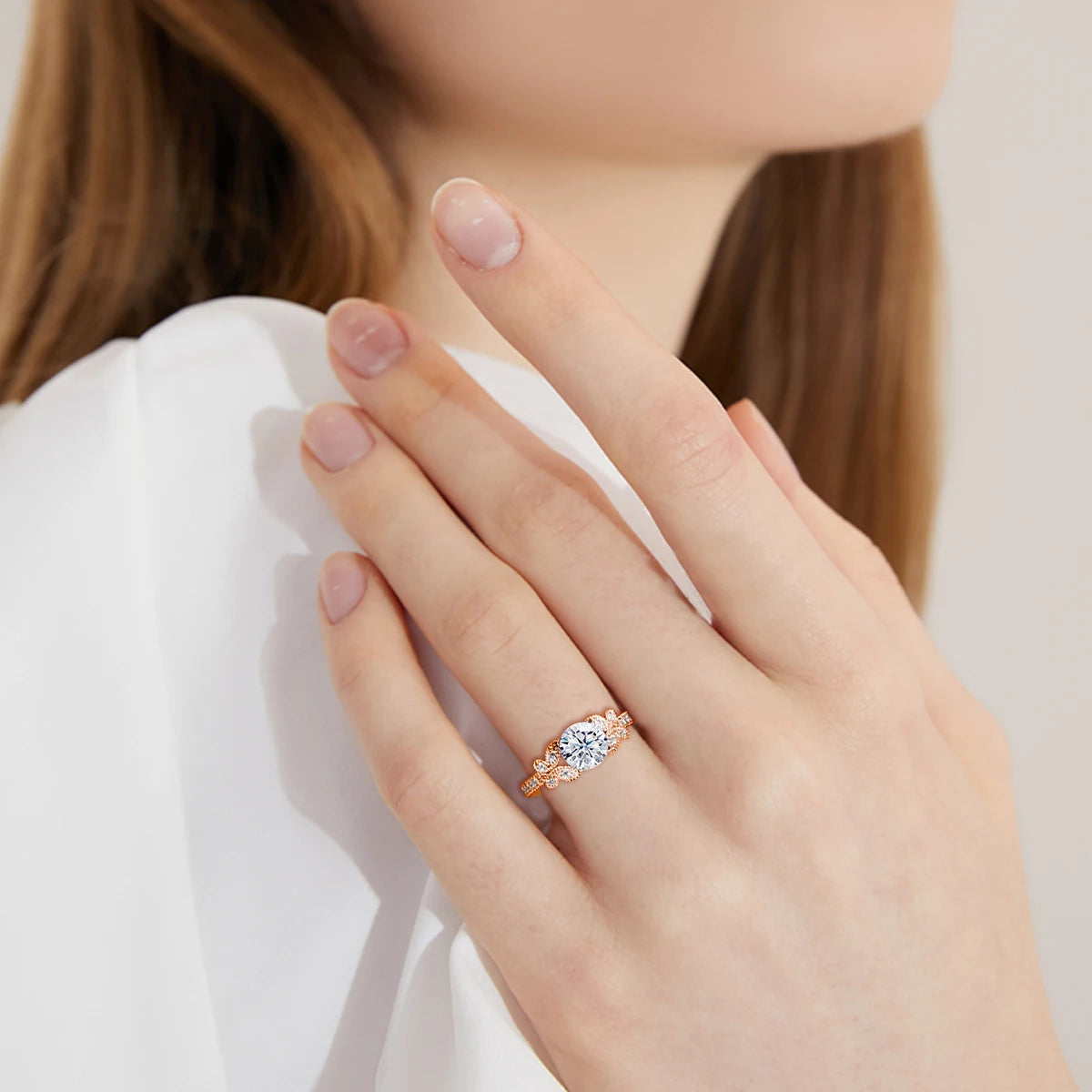 Damen-Ring Aus Roségold Mit Moissanit 1 Karat Schmetterlingsdesign Und Echtheitszertifikat