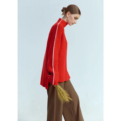 Damen-Rollkragenpullover Wolle Stickerei locker Weihnachten Winter