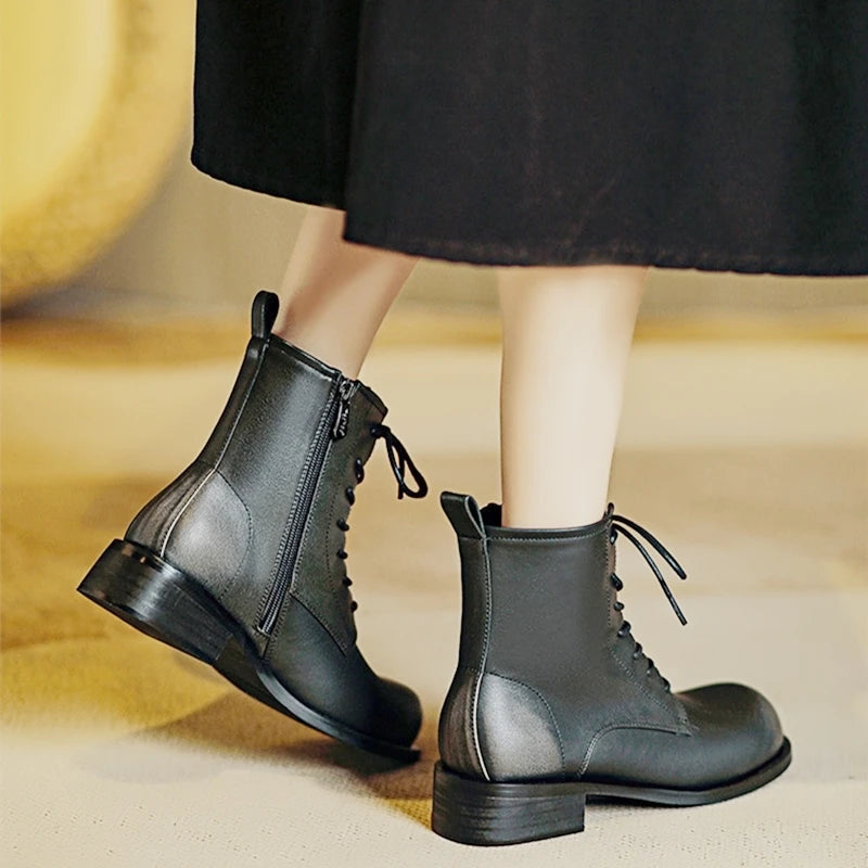 Damen Stiefeletten im Retro-Stil mit rutschfester Sohle und niedrigem Absatz