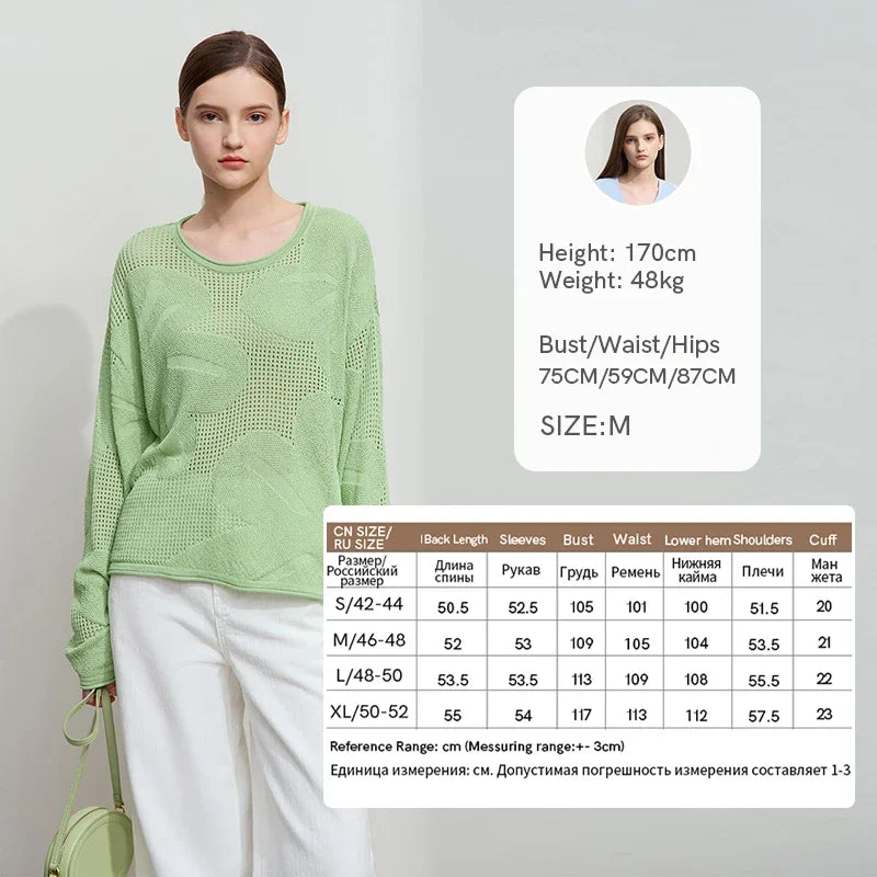Damen-Rundhalspullover Aushöhlung Jacquard Viskose locker Frühling