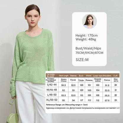 Damen-Rundhalspullover Aushöhlung Jacquard Viskose locker Frühling