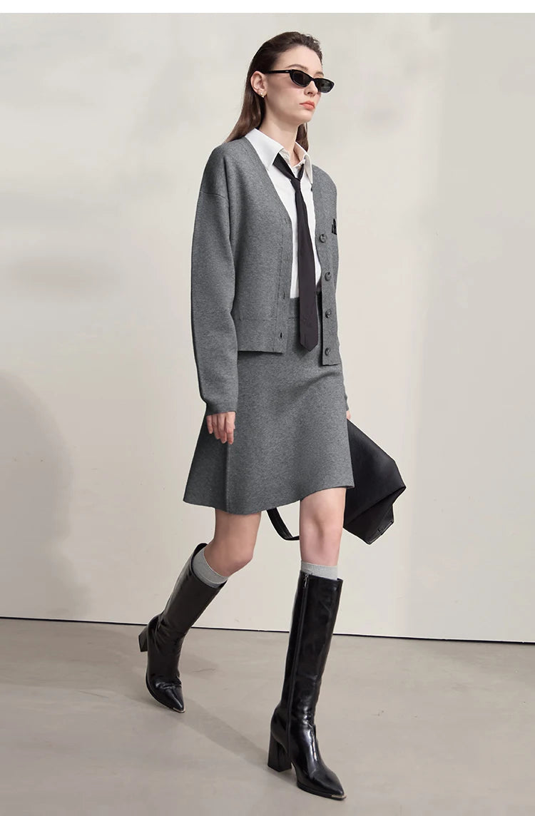 Damen-Strickjacke V-Ausschnitt Raglan einreihig locker vielseitig Herbst