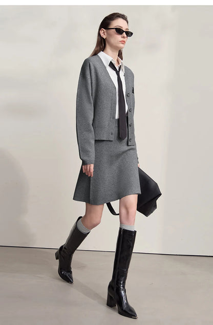 Damen-Strickjacke V-Ausschnitt Raglan einreihig locker vielseitig Herbst